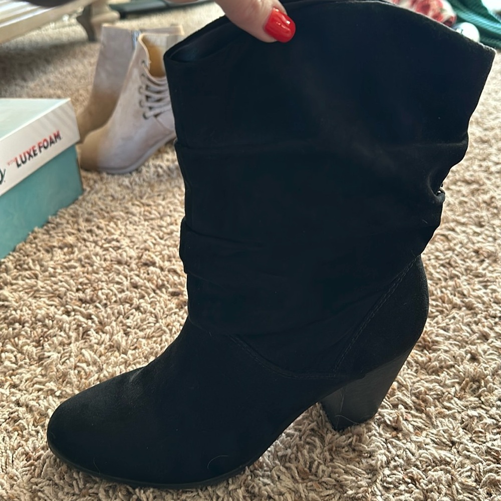 Black suede 3” heel boot